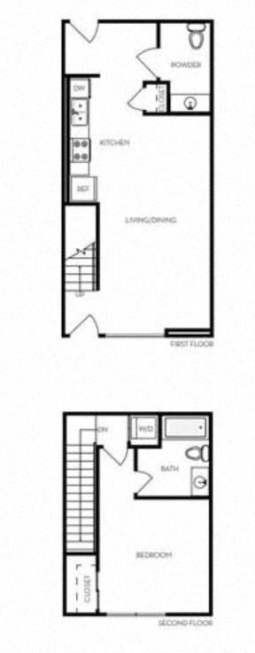 Floor plan for 1 bed, 1 bath, 874 sqft